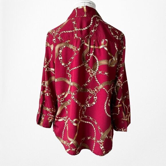 Vintage Y2K Croft & Barrow Printed Burgundy Red Button Down Shirt Top Size S - Picture 4 of 5